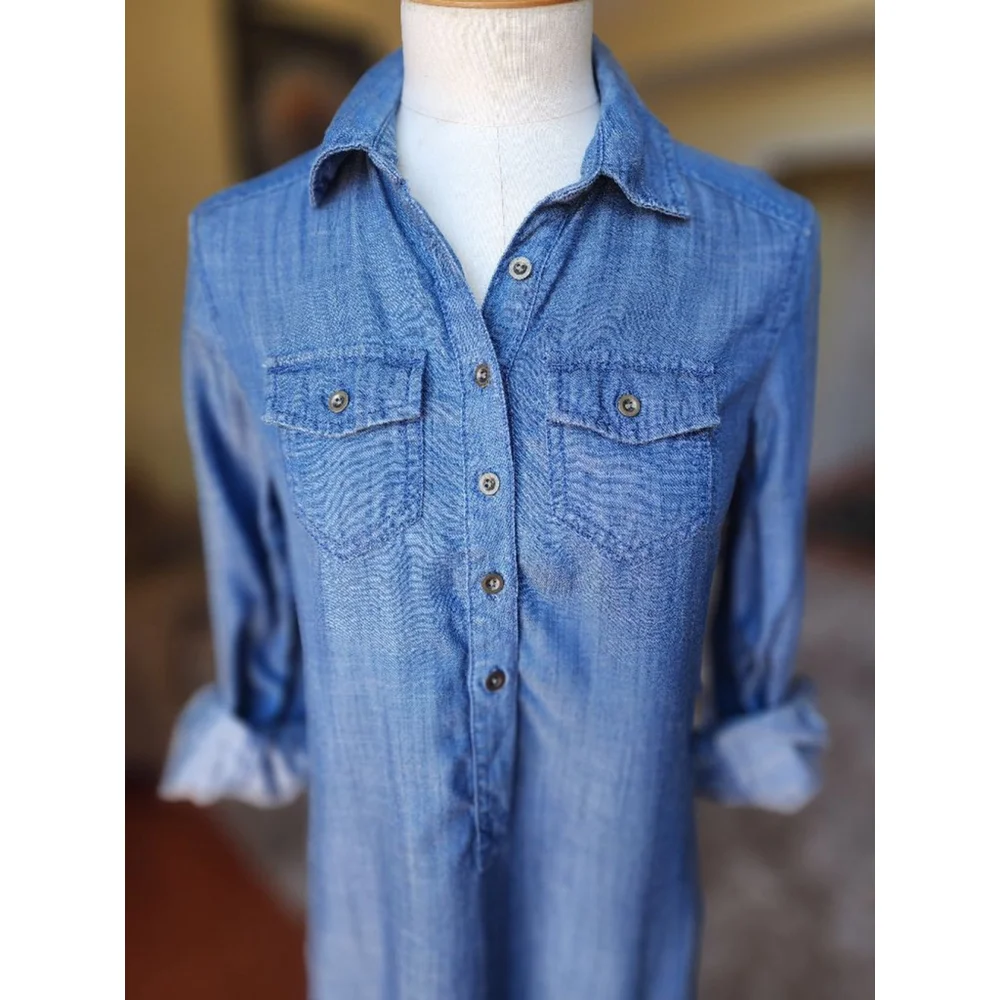 Women's Banana Republic Denim Dress Size 00 Petite Blue - Picture 4 of 6